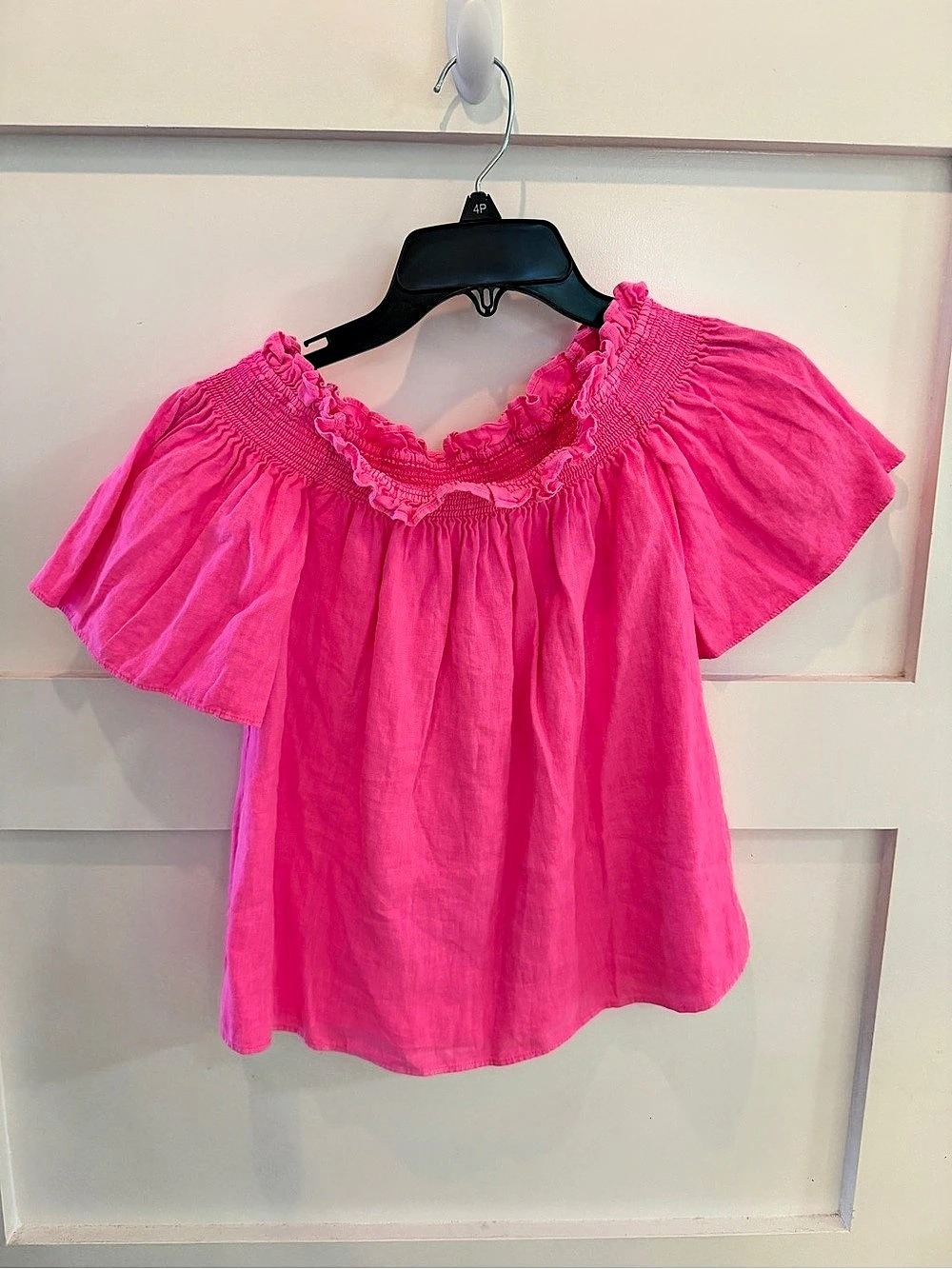 Lilly Pulitzer 100% Linen Leanne Top Aura Pink Flutter Sleeve Blouse Size